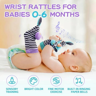 4pcs Baby Rattle Toys Cute Stuffed Animals Wrist Rattle Foot Finder Socks 0~24 Months for Infant Boy Girl Newborn Gift