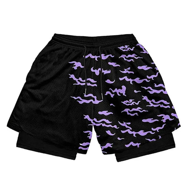 3D Print Anime Shorts Men Bilayer 2-In-1 Sports Shorts Fitness Basketball Shorts,Double-Layer Design Quick-Drying And Breathable