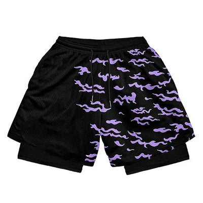3D Print Anime Shorts Men Bilayer 2-In-1 Sports Shorts Fitness Basketball Shorts,Double-Layer Design Quick-Drying And Breathable