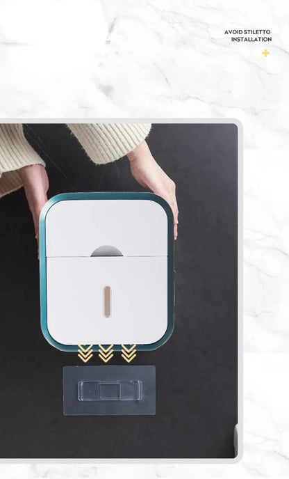 Storage Box Toilet Paper Organizer Waterproof High Capacity Dust-proof Punch-free Wall Mounted Roll Paper Bathroom Home Supplies