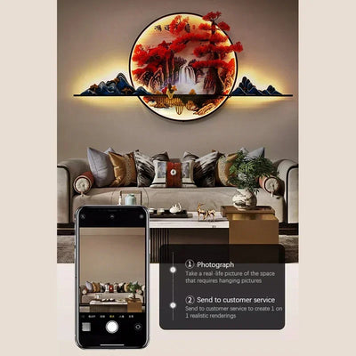 GISELLE Modern Picture Wall Light LED Chinese Creative Landscape Pine Mural Lamp For Home Living Room Study Bedroom Decor