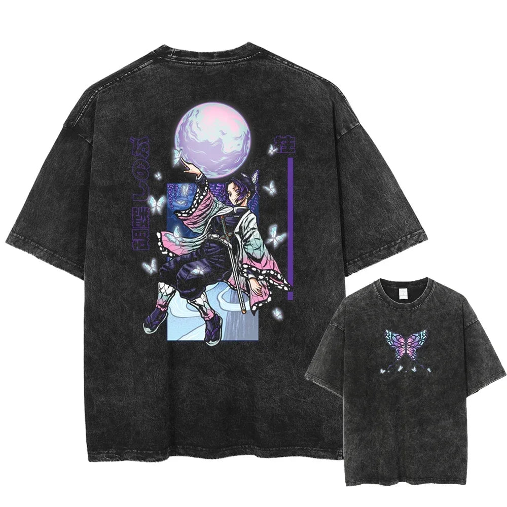 Demon Slayer Uzui Tengen Anime T Shirt Men Cotton Vintage Washed Tshirt Women Oversized Harajuku Streetwear Tshirt Casual Tops