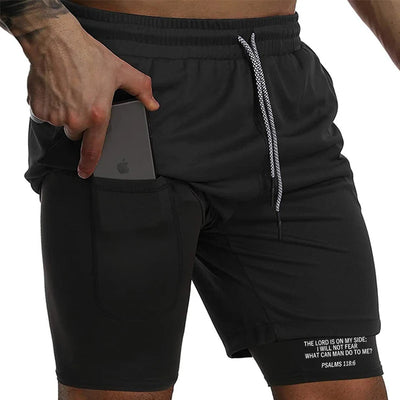 Print 2 in 1 Running Workout Shorts for Men Christian Gym Athletic Performance Shorts with Phone Pocket Towel Loop Activewear