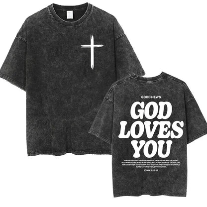 Vintage Washed Christian Aesthetic T Shirt Jesus Harajuku Fashion Short Sleeve T-shirts Men Women Casual O-Neck Clothing T-shirt