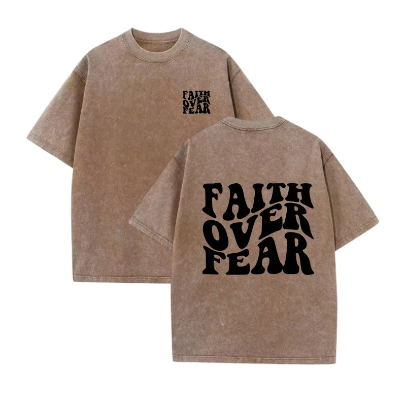 Unisex Oversized Cotton T-Shirt Faith Over Fear Graphic Printed Short Sleeve Casual Loose Fit Streetwear Fashion Summer Tops
