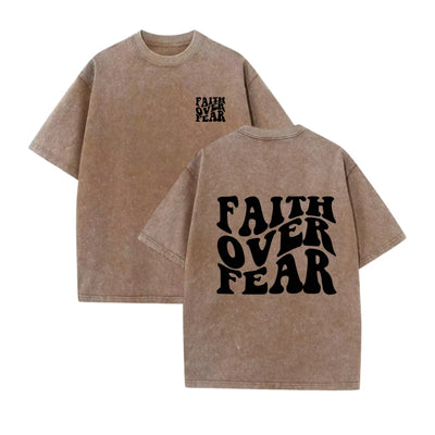 Unisex Oversized Cotton T-Shirt Faith Over Fear Graphic Printed Short Sleeve Casual Loose Fit Streetwear Fashion Summer Tops