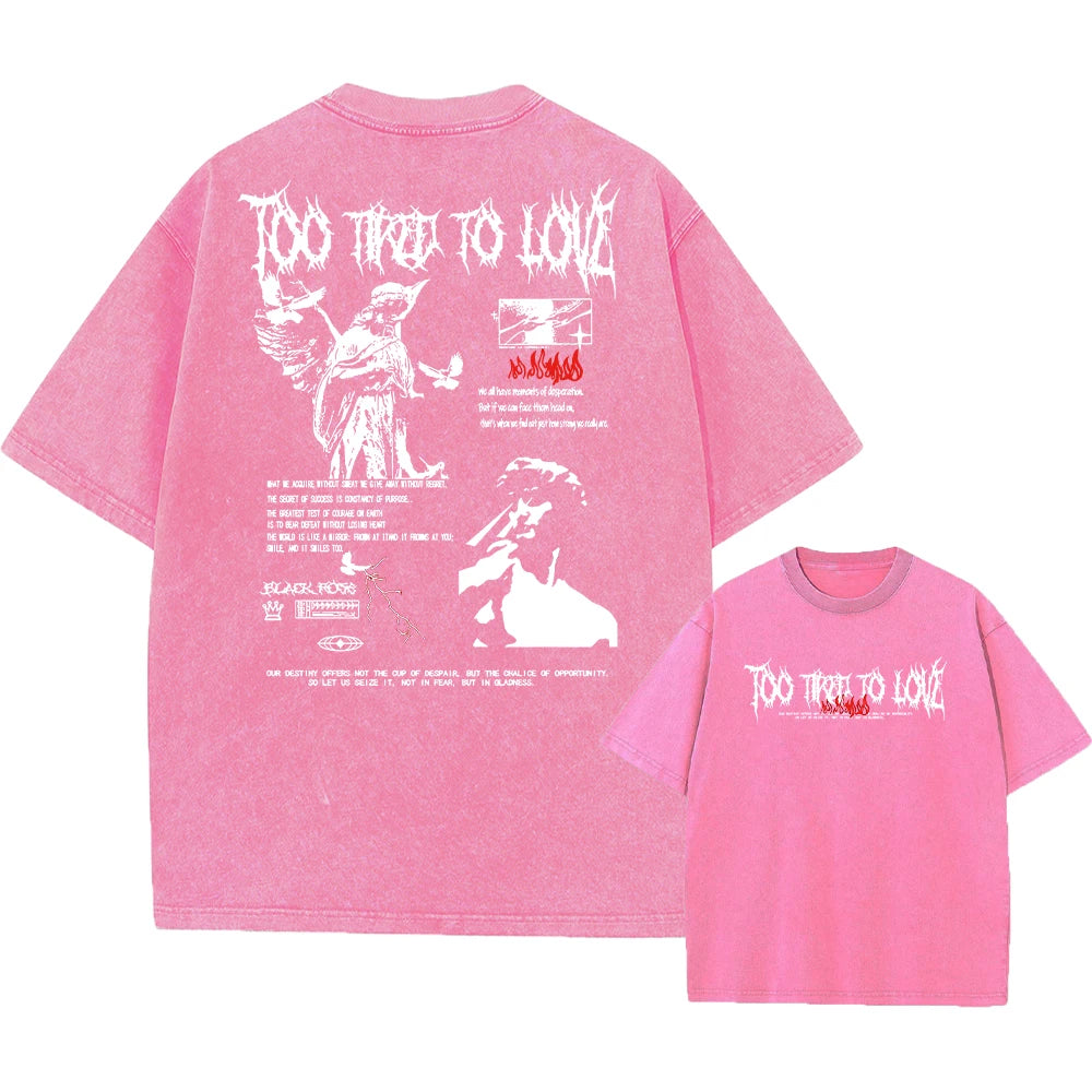 Y2k Acid Washed T Shirt Women Vintage Cotton T-shirts Harajuku Gothic Streetwear Soft Tees Girl Loose Fashion Print Tops Unisex