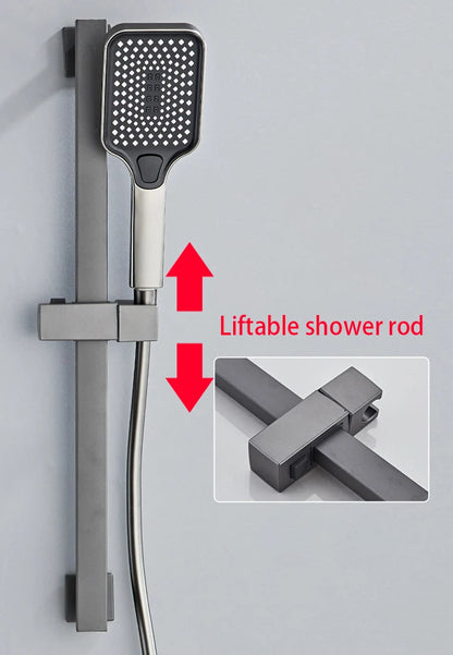 Modern Shower System Full Set Grey 2 Way Piano Keys Bathroom Shower Set Wall Mounted Brass Bathtub Digital Display Shower Faucet