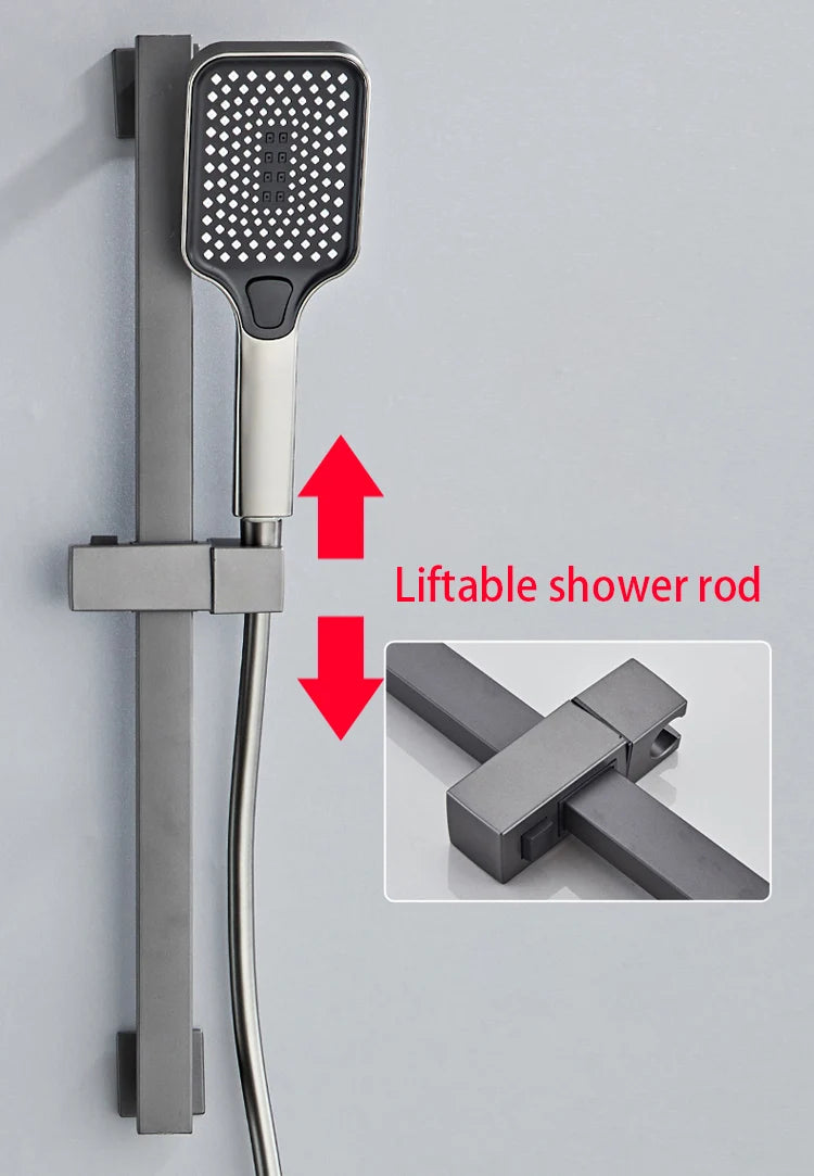 Modern Shower System Full Set Grey 2 Way Piano Keys Bathroom Shower Set Wall Mounted Brass Bathtub Digital Display Shower Faucet