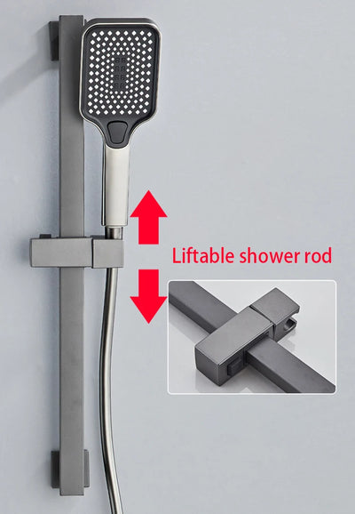 Modern Shower System Full Set Grey 2 Way Piano Keys Bathroom Shower Set Wall Mounted Brass Bathtub Digital Display Shower Faucet