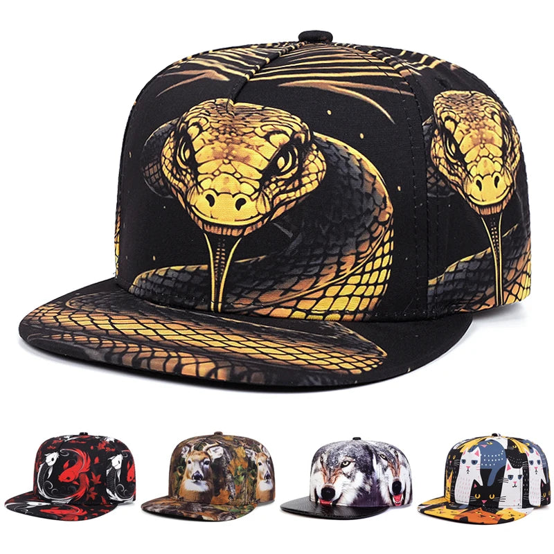 2025 Personalized New Flat brimmed Hat Printed Animal Street Hip Hop Hat Skateboarding Hat Leisure Sunshade Baseball Hat Unisex