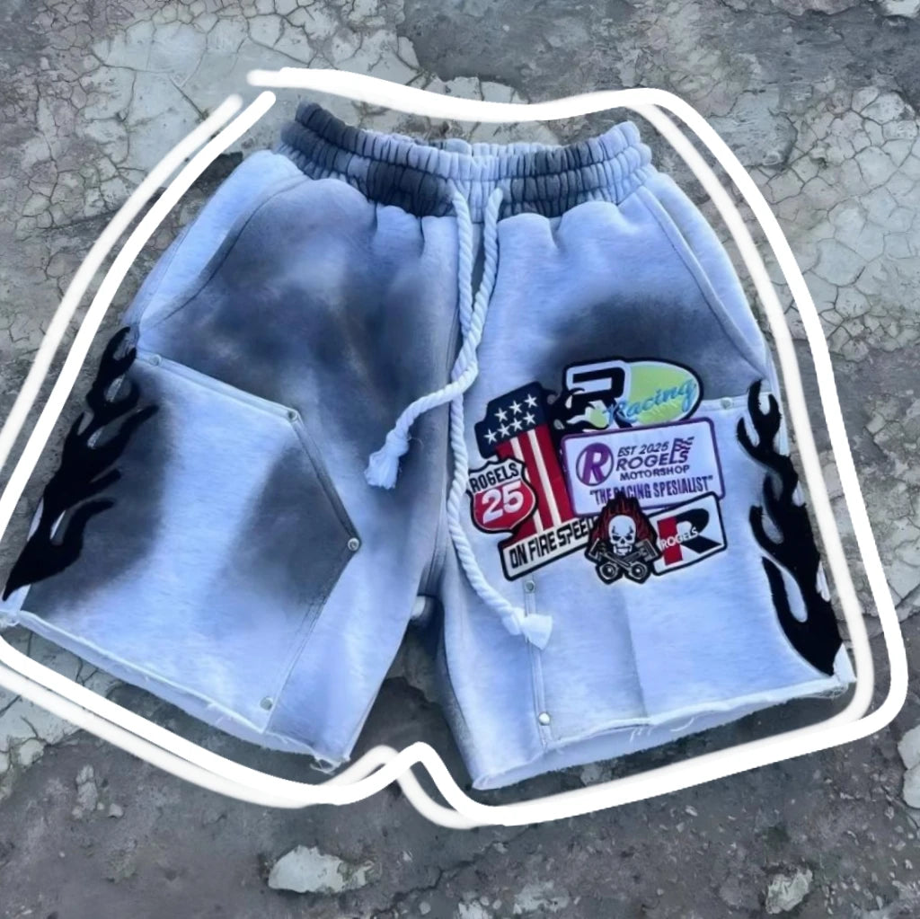 European and American Popular High Street Embroidery Jogging Women Short Hip-hop Goth Loose Wide-leg Pants Couple Classic Shorts