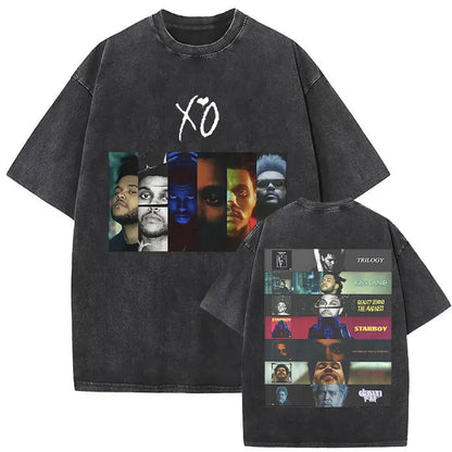 The Weeknd XO Tour 2025 Vintage Washed T Shirt Men's Women Pop Music Short Sleeve T-Shirts Rap Hip Hop Gothic Clothing T-shirts