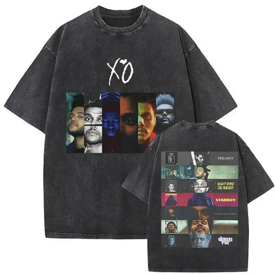 The Weeknd XO Tour 2025 Vintage Washed T Shirt Men's Women Pop Music Short Sleeve T-Shirts Rap Hip Hop Gothic Clothing T-shirts