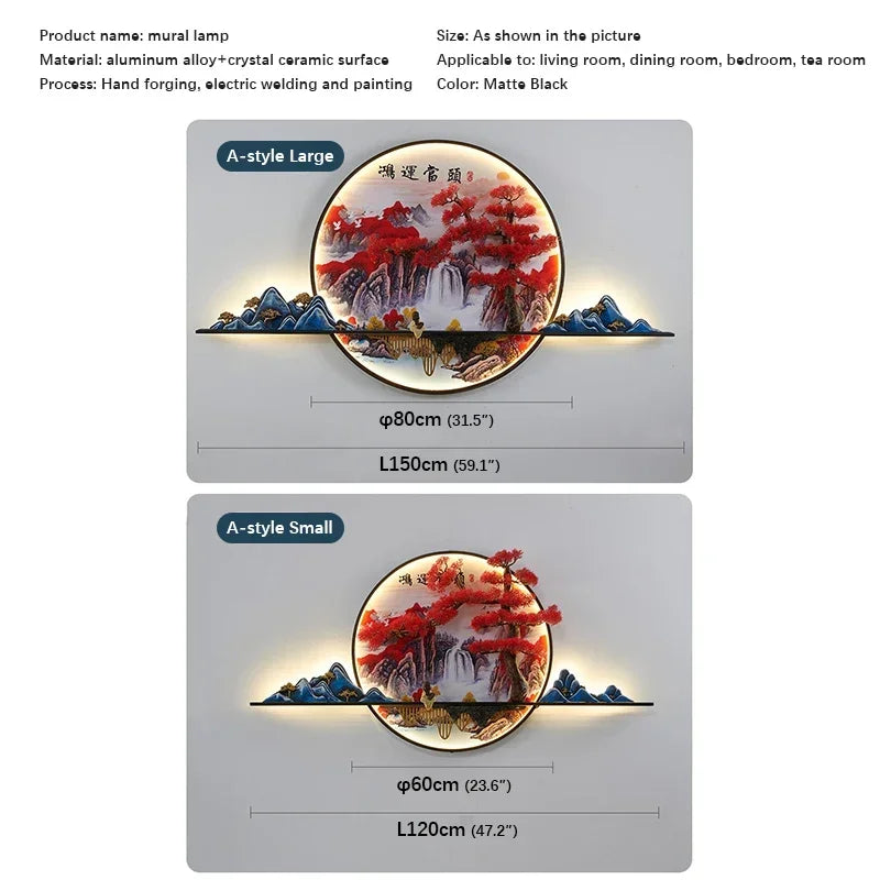 GISELLE Modern Picture Wall Light LED Chinese Creative Landscape Pine Mural Lamp For Home Living Room Study Bedroom Decor