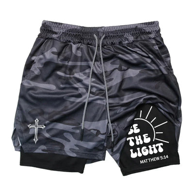 Cross Graphic 2in1 Fitness Gym Performance Shorts Men Christian Sport Quick Dry Breathable Workout Running Shorts with Pocket