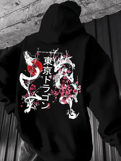 Japanese Style Dragon 3d Print Hoodie Men Women Fashion Full Sleeve Oversized Hoodies Sweatshirt Men Clothes Floral Tracksuit