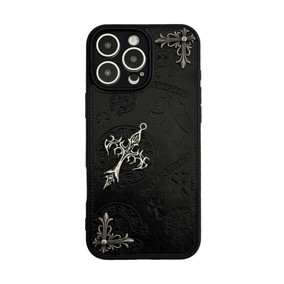 Luxurious Three-dimensional Cross Kroxin PU Leather Printed Grand Phone Case for iPhone 16 15 14 Plus 13Pro Max Protective Cover