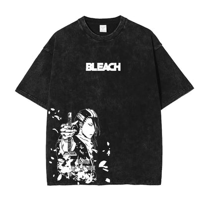 Anime Zaraki Kenpachi T Shirts Oversized Vintage Washed B-Bleach T-shirt Manga Kurosaki Ichigo T Shirt Renji Uryuu Tops Tees Man