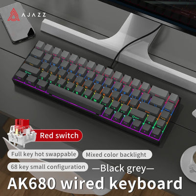 AJAZZ AK680 Gaming Mechanical Keyboard ABS Keycap 68 Keys Wired Wireless Bluetooth Keyboard Hot Swap Custom Gasket for Pc Laptop