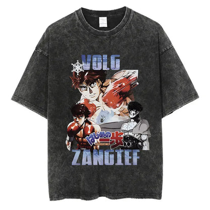 Vintage Cotton Washed T-Shirt Anime Hajime No Ippo Kamogawa Boxing Gym Loose T Shirts Men Women Y2K Hip Hop Summer Top Tee