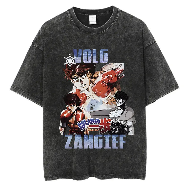 Vintage Cotton Washed T-Shirt Anime Hajime No Ippo Kamogawa Boxing Gym Loose T Shirts Men Women Y2K Hip Hop Summer Top Tee