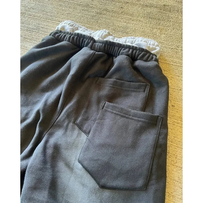 American Sweatpants Y2K Pants Men Gothic Hip Hop Letter Patch Retro Double Layer Design Baggy Elastic Waist Jogging Casual Pants