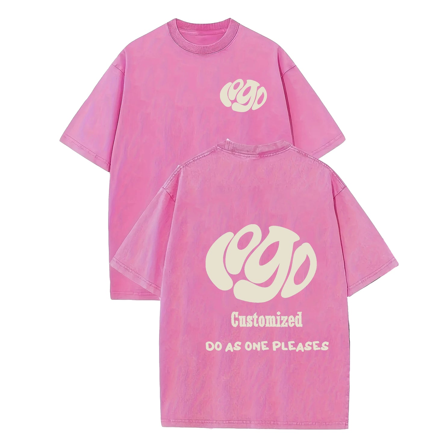 Customized logo T-shirt, handmade image oversized T-shirt, heavy washed retro T-shirt, hip-hop style casual wear, 100% pure cott