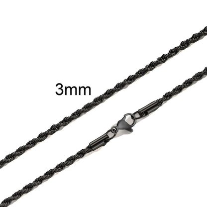 Ropes Long Necklace for Men Women,Stainless Steel Minimalist Twist Rope Chain Necklace,Punk Gold Silver Black Color 2 TO 5mm