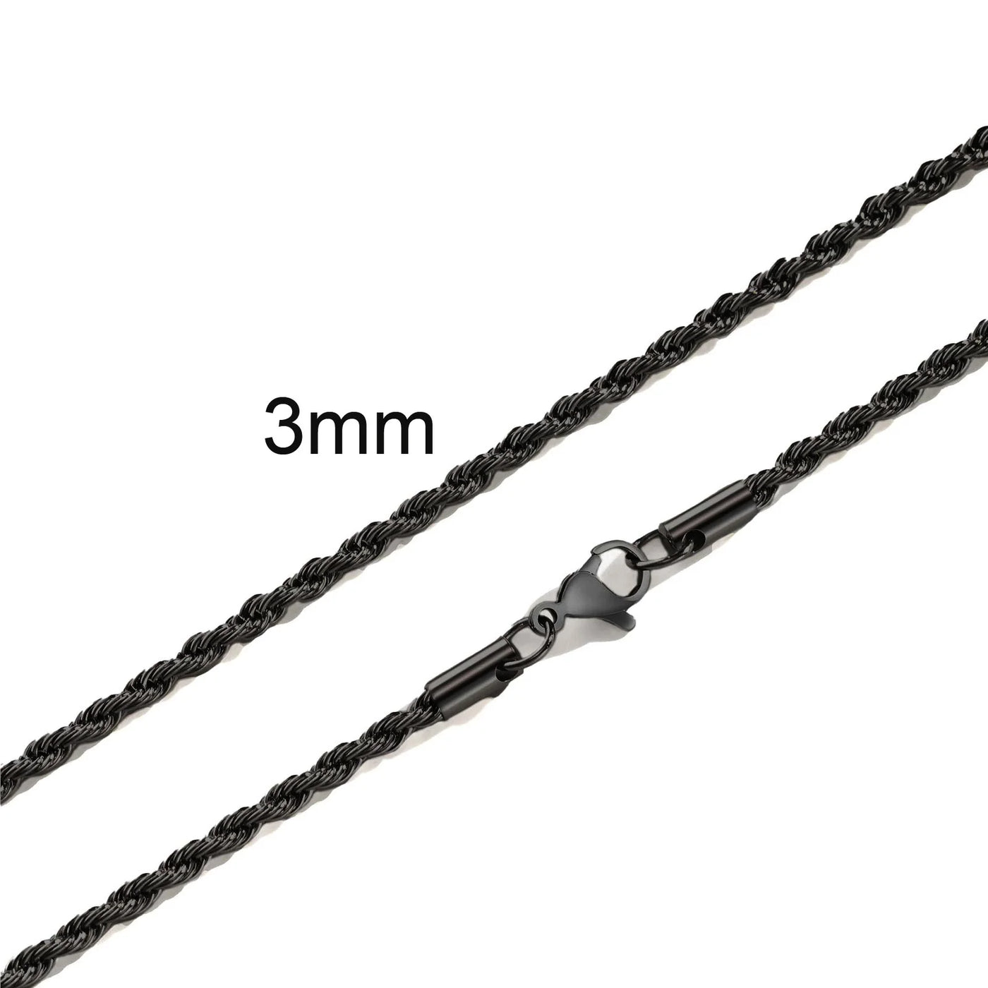 Ropes Long Necklace for Men Women,Stainless Steel Minimalist Twist Rope Chain Necklace,Punk Gold Silver Black Color 2 TO 5mm