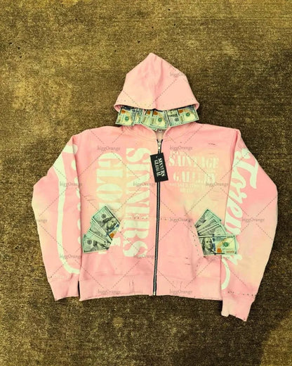 Casual Fashion Harajuku Letter Print Oversized Zipper Hoodie Men Y2K 2025 New American Hip-hop Rock Retro Loose Sweatshirt Women