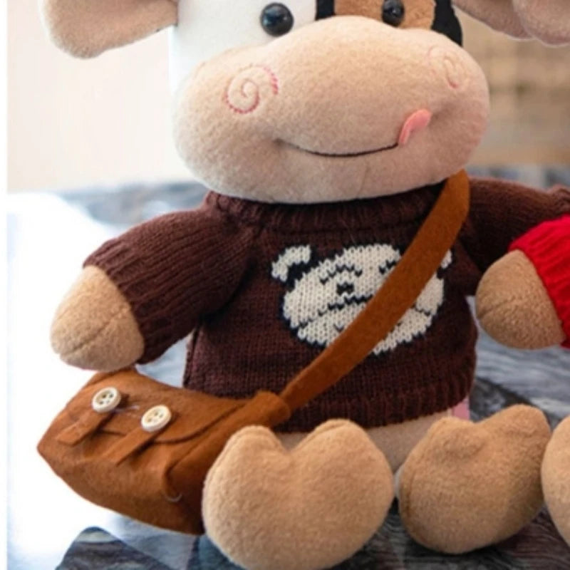 26CM Simulation Cattle Animals Plush Toys Cartoon Milk Cow Plush Doll Soft Stuffed Sweater Cow Pillow Home Decoration Toy
