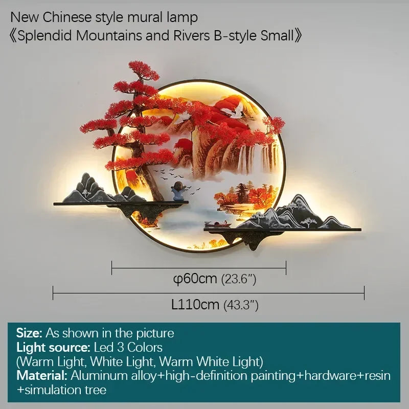 GISELLE Modern Picture Wall Light LED Chinese Creative Landscape Pine Mural Lamp For Home Living Room Study Bedroom Decor