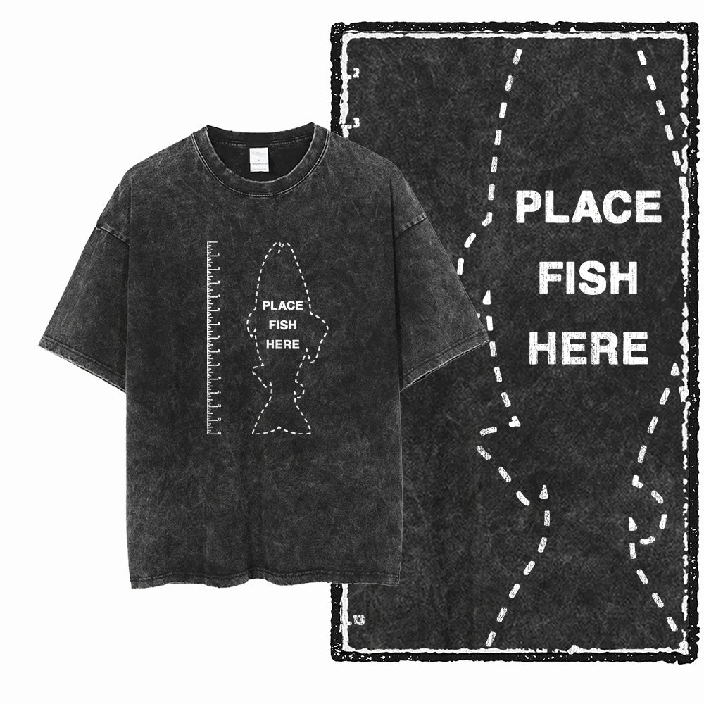 YB FISHING THEME Printed Cotton Acid Washed Exclusive Graphic Unisex T Shirt Cool Streetwear Men Tshirts Big Size Tee for men
