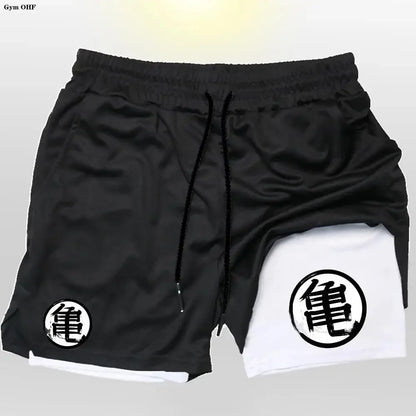 Goku Anime Running Shorts Men Fitness Gym Training 2 in 1 Sports Shorts Quick Dry Workout Jogging Double Deck Shorts