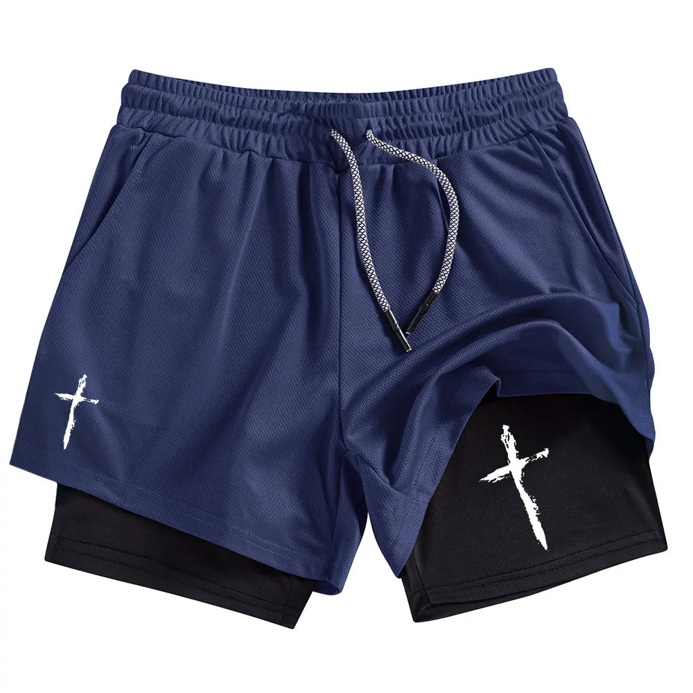Men Performance Shorts Cross Print Summer Basketball Gym Shorts Summer Sports Fitness Workout Jogging Running Short Pants