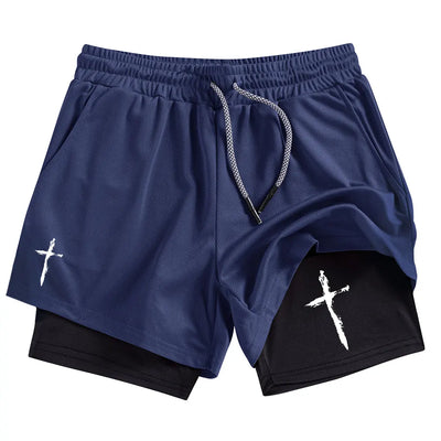 Men Performance Shorts Cross Print Summer Basketball Gym Shorts Summer Sports Fitness Workout Jogging Running Short Pants