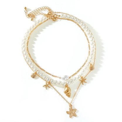 MHS.SUN Summer Shell Starfish Conch Pendant Necklace for Women Bohemian Metal Gold Color Chic Beach Jewelry Vacation Party Gift