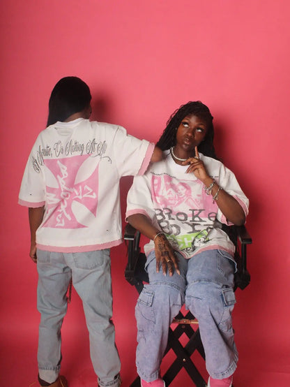 New Y2k Streetwear Splicing T Shirt Fashionable Hip Hop Graffiti Graphic Shirt Printing Ripped Design Retro Oversized Loose Tops