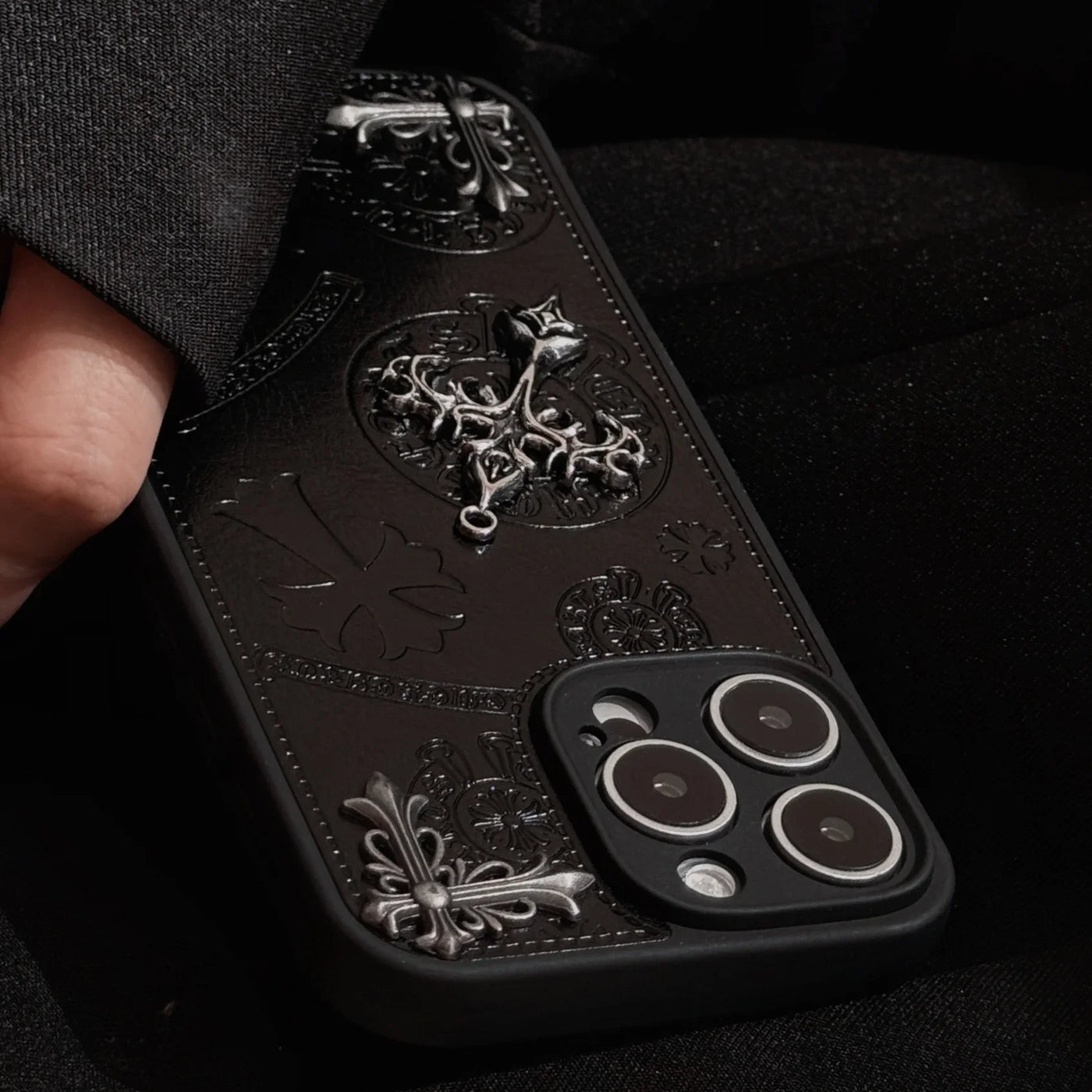 Luxurious Three-dimensional Cross Kroxin PU Leather Printed Grand Phone Case for iPhone 16 15 14 Plus 13Pro Max Protective Cover