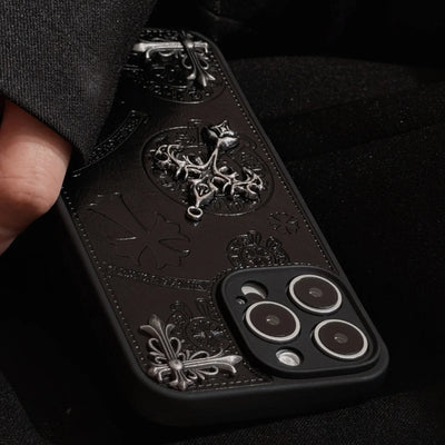 Luxurious Three-dimensional Cross Kroxin PU Leather Printed Grand Phone Case for iPhone 16 15 14 Plus 13Pro Max Protective Cover