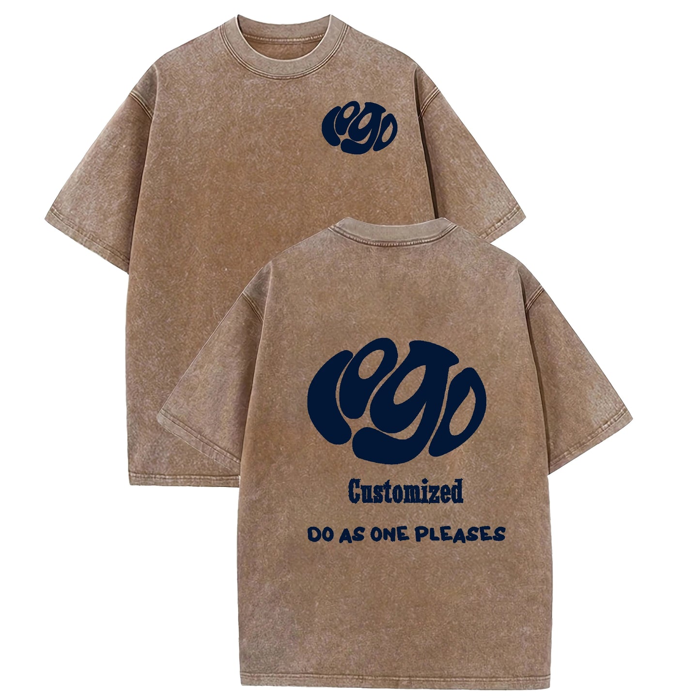 Customized logo T-shirt, handmade image oversized T-shirt, heavy washed retro T-shirt, hip-hop style casual wear, 100% pure cott