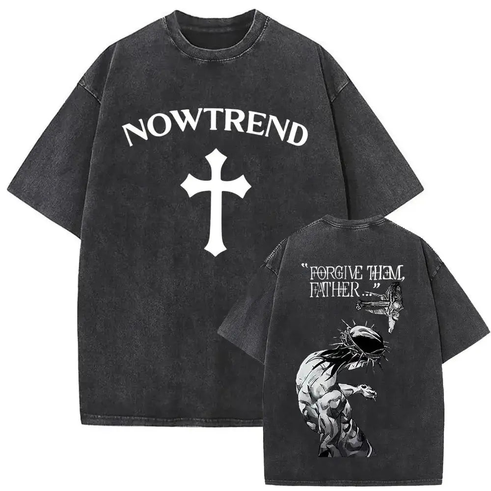 Christian Religious Jesus Forgive Them Father Vintage Washed Y2k Tshirt Men Clothing New in Top & Tees Mens T-Shirt 61327