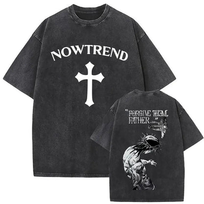 Christian Religious Jesus Forgive Them Father Vintage Washed Y2k Tshirt Men Clothing New in Top & Tees Mens T-Shirt 61327