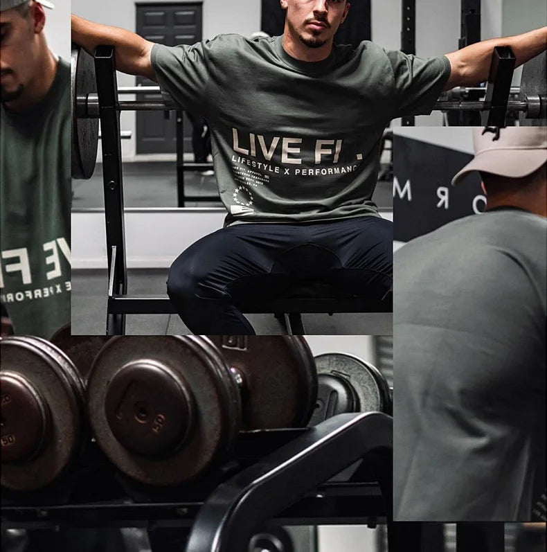 Men's Gym Summer Casual T-Shirt Fitness Running Short Sleeve Tee Tops Fashion Hip-hop Oversized Shirt Male Sweatshirt Clothing