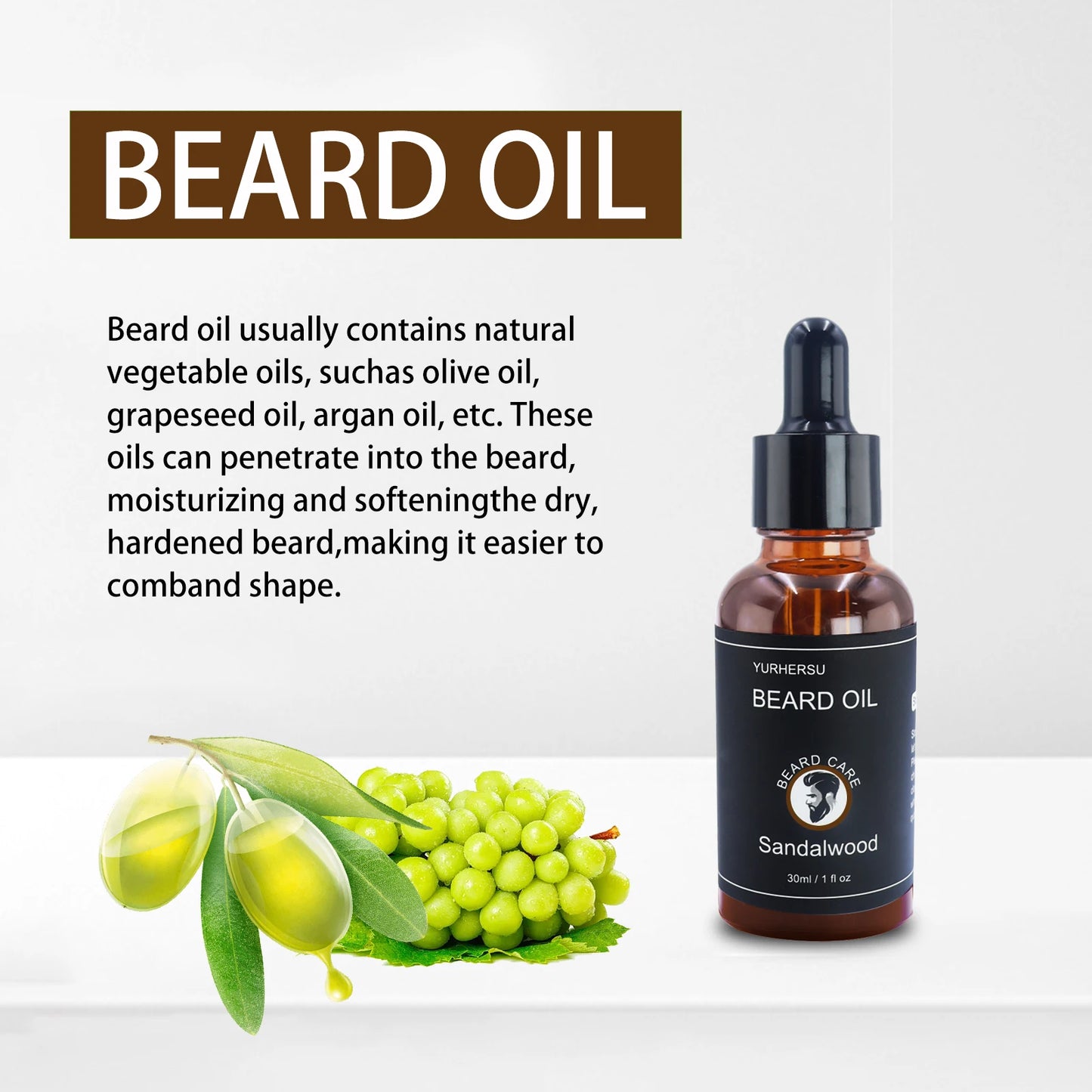 YURHERSU30ml new facial hair and beard growth oil is suitable for men's thick, soft, smooth, nutritious beard oil beard care