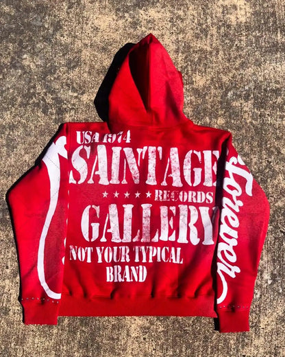 Casual Fashion Harajuku Letter Print Oversized Zipper Hoodie Men Y2K 2025 New American Hip-hop Rock Retro Loose Sweatshirt Women