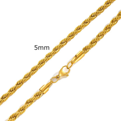 Ropes Long Necklace for Men Women,Stainless Steel Minimalist Twist Rope Chain Necklace,Punk Gold Silver Black Color 2 TO 5mm
