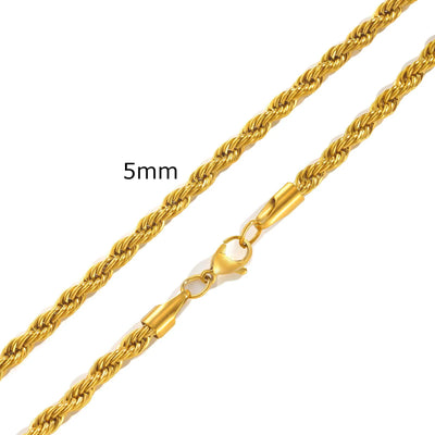 Ropes Long Necklace for Men Women,Stainless Steel Minimalist Twist Rope Chain Necklace,Punk Gold Silver Black Color 2 TO 5mm