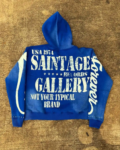 Casual Fashion Harajuku Letter Print Oversized Zipper Hoodie Men Y2K 2025 New American Hip-hop Rock Retro Loose Sweatshirt Women